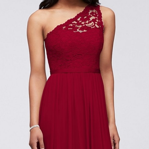 David's bridal Long One Shoulder Lace Bridesmaid D